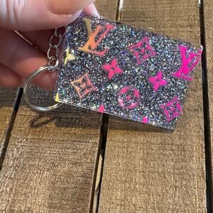 Glitter Monogram Keychain with Pink Accents